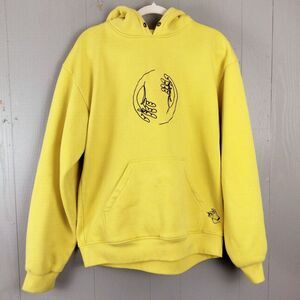 Steady Hands Hoodie Sweatshirt Mens Medium Yellow Stitched Hands‎ Sweater *Flaws
